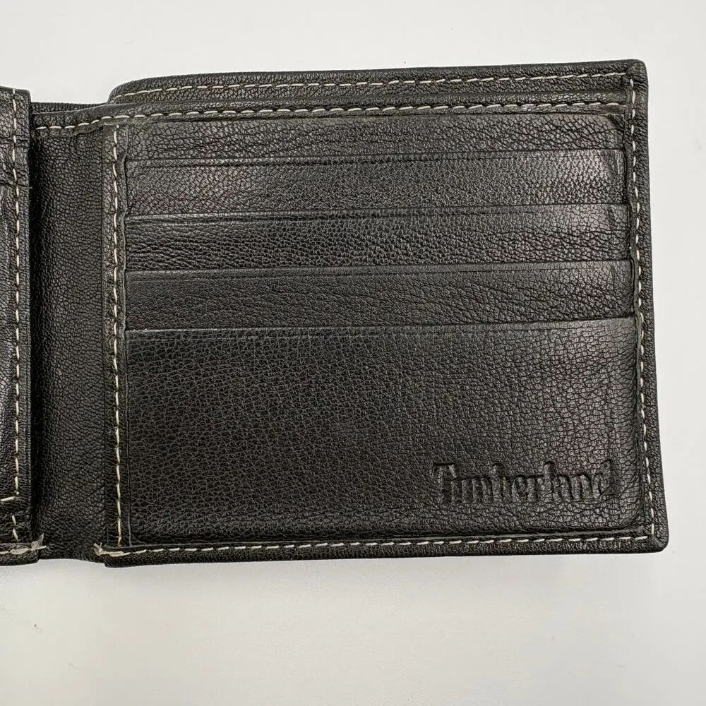 Timberland Men's Bi-fold Brown Leather Wallet Clean 2 Clear Windows